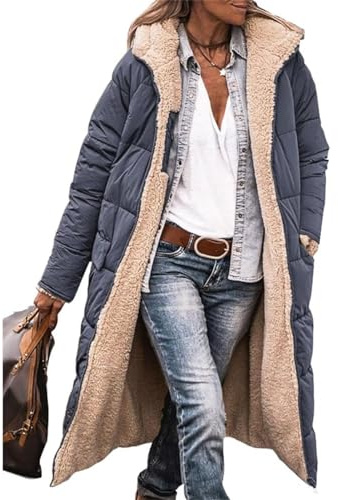 MorFansi Damen Wintermantel Reversibel Lange Ärmel Fleecejacke Outdoorjacke Steppjacke Kapuze Oberbekleidung (Dunkelgrau,L)
