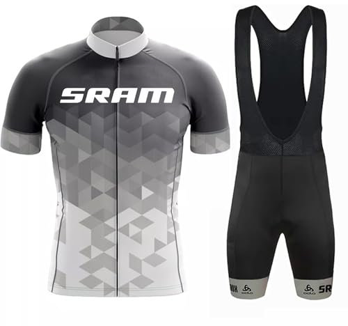 Petorenk Herren Fahrradbekleidung Kurzarm set, Atmungsaktive Herrentrikot, Schnelltrocknend Radtrikots, Radhose mit Polsterung für Mountainbikes (Grau, L)