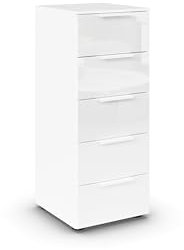 Rauch Möbel Flipp, schmale Hochkommode mit viel Stauraum für Flur, Wohnzimmer, Schlafzimmer, Alpinweiß/Glasfront Weiß, 5 Schubkästen, Griffe weiß, 40x100x42cm