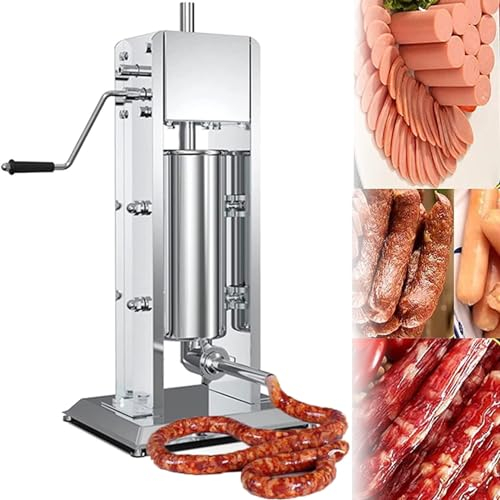 URJWAN Vertical Sausage Stuffer, Commercial Manual Sausage, Maker Vertical Sausage Stuffer Sausage Filling Machine with 4 Stainless Steel Sausage Tubes 2-15l,3L