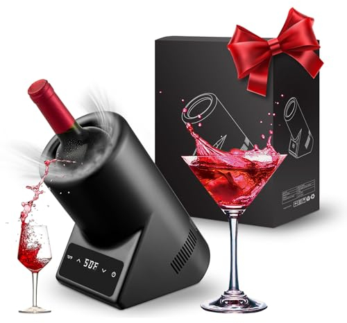 Enfriador de vino eléctrico para vino tinto y blanco de 750 ml, enfriador de vino portátil de una sola botella, bodegas de vino sin hielo de acero inoxidable, mantiene el frío hasta 24 horas black