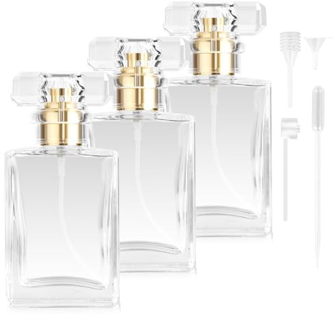 RVLZKCPG 3 Stück Parfümzerstäuber Nachfüllbar, 30ml Glas Parfum Flakon Leer, Transparente Perfume Atomizer, Perfume Bottle mit Trichter Tropfer Parfümspender für Damen Herren