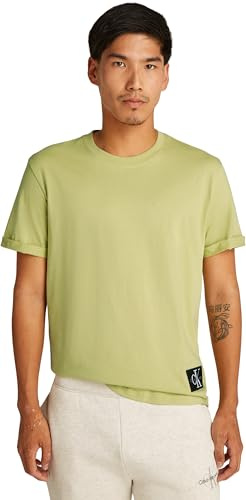 Calvin Klein Herren T-Shirt Kurzarm Badge Turn Up Sleeve Rundhalsausschnitt, Grün (Leek Green), XXXL