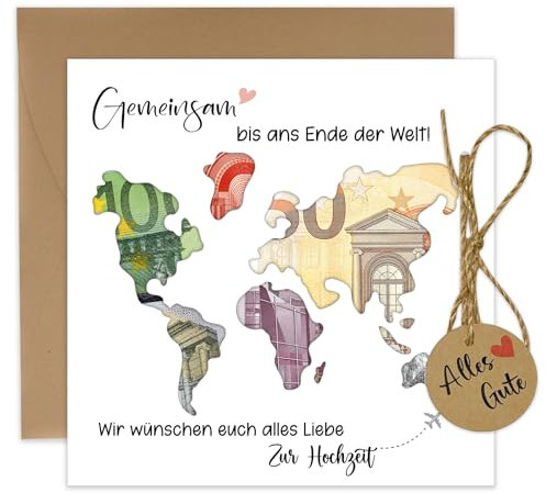 JOYEASE Weltkarte Geldgeschenk Hochzeit | Geldgeschenke Verpackung Hochzeit mit Umschlägen | Personalisierte Hochzeitsgeschenke für Brautpaar Geld | Originelle Hochzeitskarten Glückwunschkarten