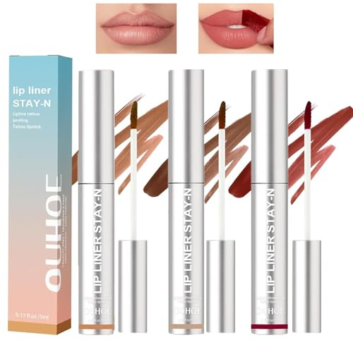 Sitovely Peel Off Lip Liner Stain, 3PCS Lip Stain Peel Off Matte Brown Lip Liner, Langanhaltender Abziehbarer Lippenfleck, Lip Liner Tattoo Highly Pigmented Lip Tint Stain