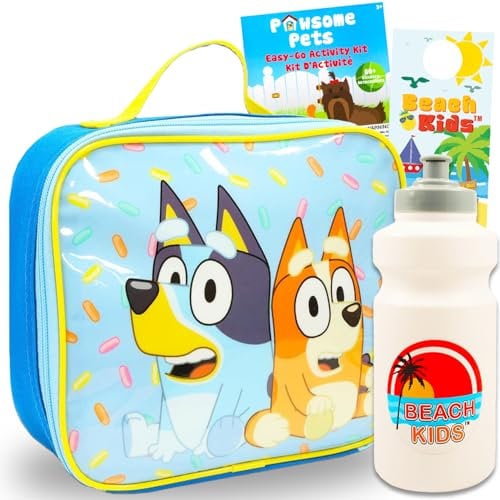 Disney Bluey Lunch Box for Kids - Bluey Lunch Box for Boys Bundle Includes Bluey Insulated Lunch Bag Plus Water Bottle, Stickers, and Door Hanger | Bluey School Supplies