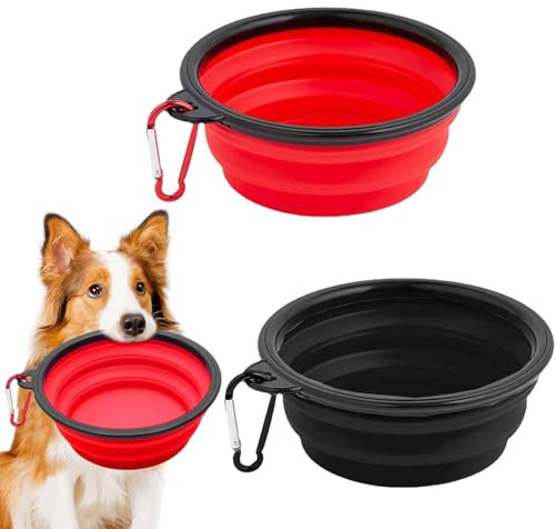 2 Pack Collapsible Portable Dog Bowl, Integrated Mold, Collapsible Water Bowls for Cats Dogs, Portable Dog Water Food Bowl with Carabiner for Traveling, Walking, Hiking(Small(350ML)