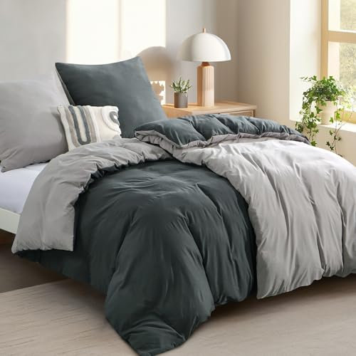 RUIKASI Bettwäsche 135x200 4teilig Grau Hellgrau - Premium Baumwollähnlich Wendebettwäsche Weich Vorgewaschene ÖKO-TEX, Zweifarbiger Bettbezüge 135 x 200 2er Set mit 2 Kissenbezüge