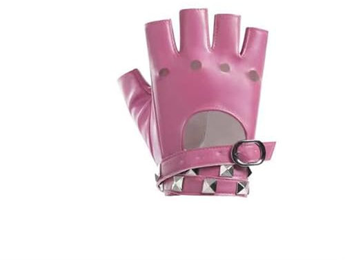 BrightGlow Punk Handschuhe Damen Nieten Halbfinger Handschuhe Fingerlose Rock Handschuhe Stilvolle Leder Handschuhe Fingerfrei Disco Kostüm Zubehör für Tanz Performance Pole Dance Party Pink 1 Paar