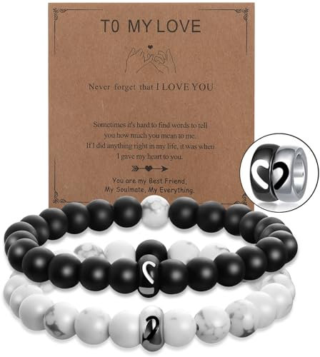 Kenivira Pulseras para Parejas,Piedra Natural Cuentas Pulsera para Pareja,Elástica Pulsera para Pareja,Joyería Regalo para Amante