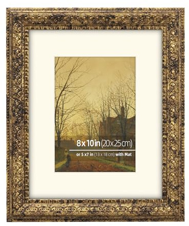 Eitida Klassischer Bilderrahmen, Rustikal, Goldfarben, 20 x 25 cm, Matt, für 13 x 18 cm, Echtglasschutz, Tischplatte oder Wandmontage