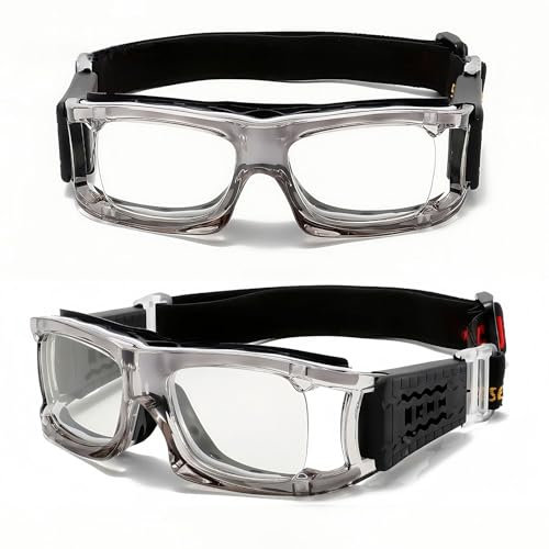 Vyloky Optische Sportbrille mit Sehstärke,Perfekt sitzende Schutzbrille, Dioptrien: -1,5 bis -8,0, Anti-Beschlag-UV-Schutz,geeignet für Brillenträger,Basketball Laufen Radfahren (1.57 Grau -1 D)