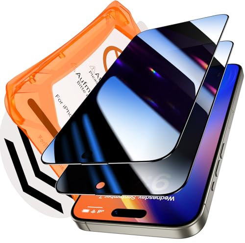 Uyiton für iPhone 15 Pro Max für Panzerglas Sichtschutz - 28° Privacy Folie 9H TOP Härte Schutzglas Anti-Spy Displayschutz [Auto-Installation] Vollständige Abdeckung Panzer Schutz Glas, 2 Stück