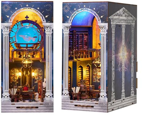 Aischens DIY Book Nook Kit, Maison Miniature a Construire DIY Maquette avec Lumières LED, Puzzle 3D en Bois Serre-Livres Diorama, Kit de Bricolage Booknook pour Décoration de Bibliothèque Etagère