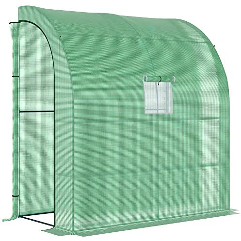 Outsunny Invernadero Pequeño de Pared Invernadero de Exterior con Ventanas Estantes de 3 Niveles y Marco de Acero Invernadero para Cultivar Plantas Flores 200x100x215 cm Verde
