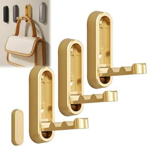 Ganchos para pared, ganchos negros para colgar, ganchos de pared resistentes, gancho para monedero, ganchos de succión para baño, ganchos de metal (3 unidades, dorado)