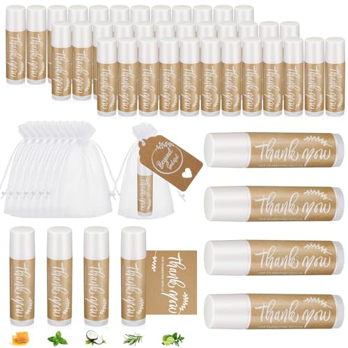 Leelosp Wedding Thank You Lip Balm Small Pack Moisturising Natural Mini Balm Lip Care Product Includes Organza Bag and Thank You Card