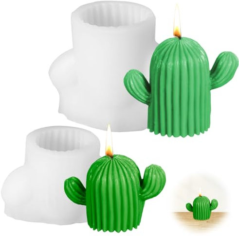 Lot de 2 moules à bougie en silicone en forme de cactus - 8 cm et 7,5 cm - Blanc - Pour bougies parfumées DIY - Décoration de table d'anniversaire / Noël - Réutilisables