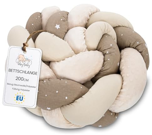 Totsy Baby Coussin en Mousseline Doudou Coussin Enfant décoration 200 cm - Coussin déco Moelleux Chambre d'enfant tressé Minky Beige avec des étoiles Blanches