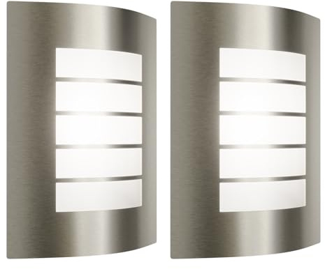 ledscom.de 2x Wandleuchte ZYNO für außen, IP44, Edelstahl, edelstahl matt, eckig, 1x E27 max. 40W