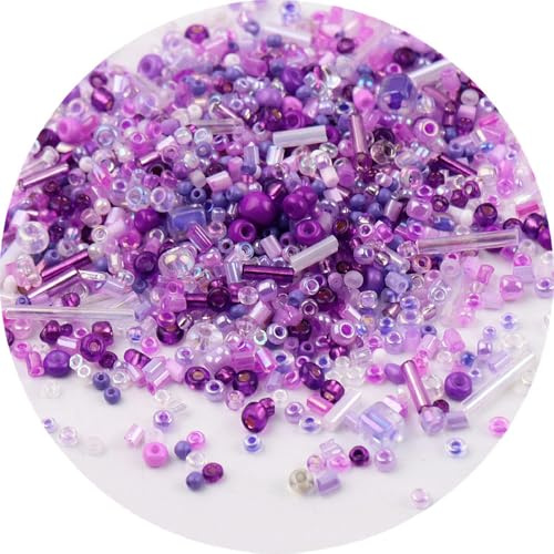 1 Bottle 15ml Mixed Glass Craft Beads, Glass Loose Spacer Beads for Bracelets, Crafting, Keychain, About 1200Pcs, Purple