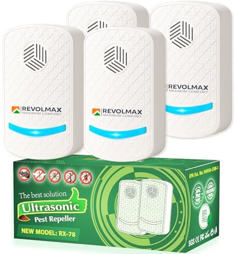T-4, Ultrasonic Pest Control Repeller - Electronic & Ultrasound, Indoor Plug-in Repellent - Get rid of - Rodents, Mice, Squirrels, Bats, Insects, Bed Bugs, Ants, Fleas, Spiders, Roaches (4Pack)