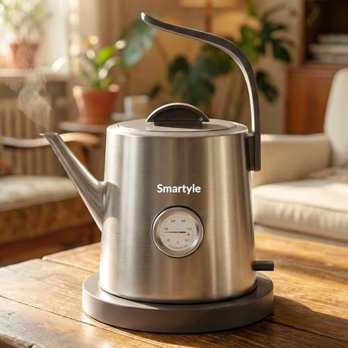 Smartyle - Electric Gooseneck Kettle with Thermometer, 304 Stainless Steel for Pouring Over Coffee, 1200W Pressure Cooker, Automatic Shut-Off, 1.0L Precision Nozzle for