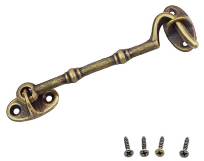 Antique Brass Cabin Hook and Eye Latch,Barn Window Sash Catch Hook Lock,Sliding Door Lock Gate Latch for Cabinets,Fence,Shed,Garage Door (Antique Bronze, 10.5cm)