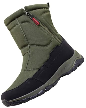 Stivali da neve da uomo, impermeabili, imbottiti, caldi, invernali, con chiusura lampo laterale, con plateau e scarpe termiche antiscivolo, comode da trekking, verde, 49 EU