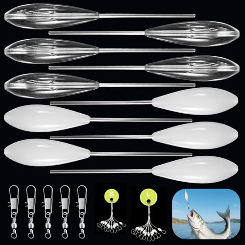 QingWing 25 Pezzi Bombarde da Pesca Galleggianti Kit 6g-20g, Bombarda Pesca Mare in Acrilico Galleggianti e Semi Affondanti con 5 Girelle Triple e 10 Ferma Filo in Due Misure, Accessori Trota