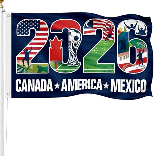Bandera Mundial 2026 150×90CM - Bandera para Terraza y Reuniones de Fans, Gran Regalo para Aficionados al Fútbol