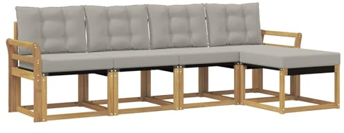 vidaXL Outdoor-Sofagarnitur mit Kissen 5 pcs Weiß und Hellgrau, Gartenmöbel, modernes, langlebiges Outdoor-Sofa, Eckset für Terrasse, Bequeme Lounge und Sitzgelegenheit