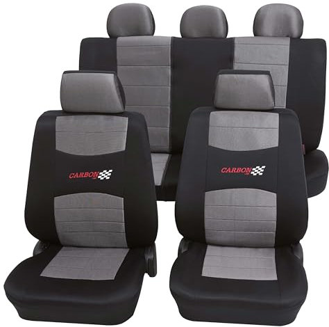 PETEX Auto Sitzbezüge Universal Komplett Set 11-teilig - Carbon schwarz, Eco Class mit SAB 1 Vario