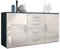 Vladon Sideboard Faro V1 - Kommode mit 2 Türen & 4 Schubladen, Schrank mit LED Lichtleiste, Anthrazit matt/Sandgrau Hochglanz (138,5 x 75,5 x 35)