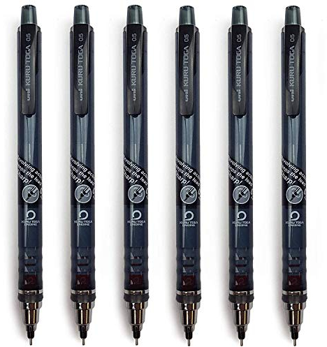 6 x Uni-Ball Kuru Toga selbstschärfender Druckbleistift, 0,5 mm, Smoke Barrel.