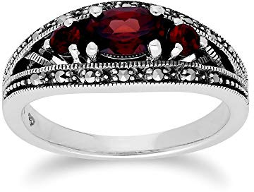 Gemondo Granat Ring, Sterlingsilber dreifach Mosambik Granat & Markasit Januar Ring