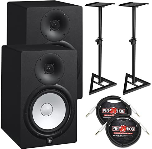 Yamaha HS8 Powered Studio Monitor Bundle con due monitor, supporti e cavi