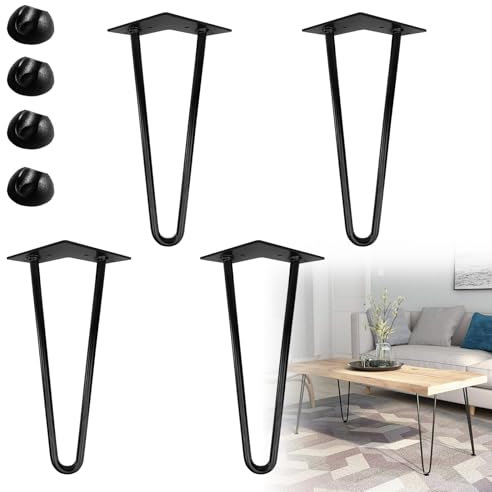 HENGMEI 4x71cm Two-Rod de Table de en Epingle à Cheveux en Fer Pied Meubles de Table en métal Dragonne Remplacement Pieds de Table, Noir