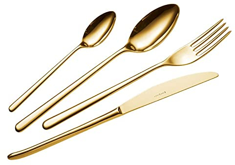 Eme P13AVC/TG Servizio Posate PVD 6 Coltello 6 Forchetta 6 Cucchiaio 6 Cucchiaino Confezione Vetrina 24 Pezzi Modello Venice Stile Design, Materiale 18/10 AISI 304, Spessore 4.0 mm, Venice Tin Gold