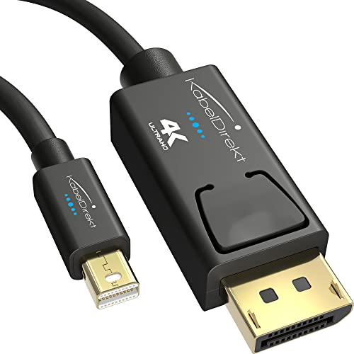 KabelDirekt – Mini DisplayPort (Thunderbolt) a cable DisplayPort (Mini-DP a DP) – 5m – (resolución UHD con 4K / 60Hz, versión 1.2, adecuado para PC y Mac, conector con bloqueo, negro)