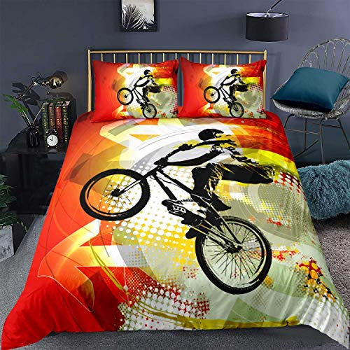 Loussiesd 2 Teilig 135x200 cm Bettwäsche Set Mountainbike Extrem Offroad Bettbezug Set für Kinder Jungen Jugendliche Weich Atmungsaktiv Microfaser Betten Set inkl.1 Kissenbezüge 80x80 cm