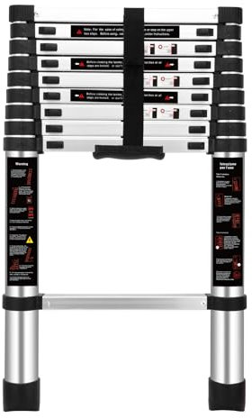 JUNSHEN Aluminum Telescoping Ladders,EN131 Standards Multi-Purpose Folding Aluminum Extension Ladder,Bearing Weight:150kg(8.5Ft/2.6M)