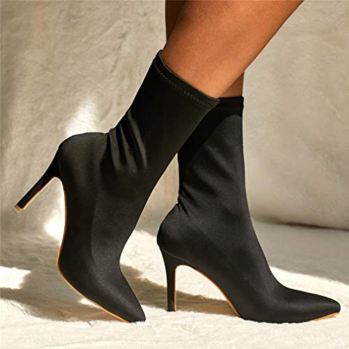 SXFJF Femminile Tacco Alto Stivaletti, Signore Femminile A Punta Le Dita dei Piedi Stivali Stretch Panno Stiletto Calzino Stivali Size 37-42,Nero,38