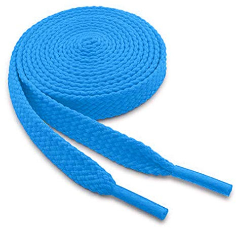 WELKOO cordones planos, cordones para zapatos duraderos, 1 par. Colores Azul claro y largo (150cm x 8mm). Compatible con Nike, Adidas, Converse, Reebok, New Balance y muchos más.