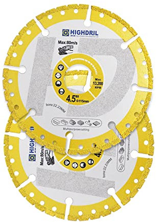 HIGHDRIL Diamant-Metalltrennscheibe - 2 Stück 115mm/ 4.5 Zoll Hochleistungs-Allzweck-Trennscheibe für Betonstahl, Blech, Winkeleisen, Edelstahl, Granit, Marmor