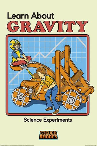 Steven Rhodes - Learn About Gravity - Poster Plakat Druck - Größe 61x91,5 cm + 1 Korkplatte 61x91,5x1,0 cm - Naturprodukt