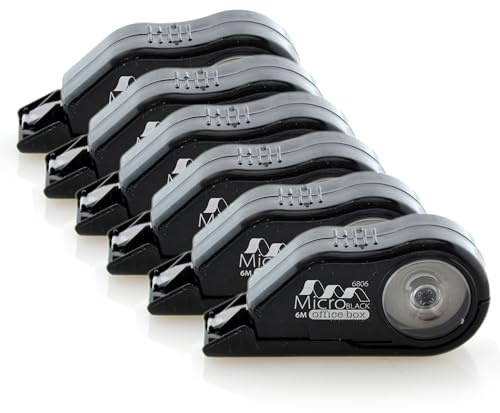 office box - Pack con 6 Cinta Micro de 6 mts x 5 mm en Color Negro, Corrector Mini con Cubierta protectora Retráctil, Un Corrector eficiente y práctico Ideal para llevar en tu estuche.