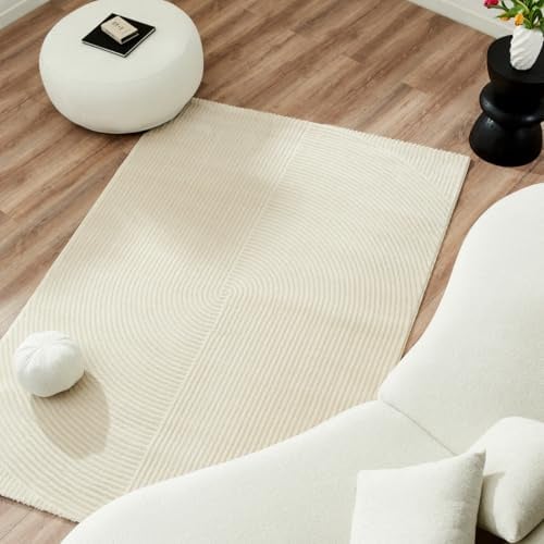 Nazar Teppich, Wohnzimmer, Schlafzimmer, weicher Teppich, beige, einfarbig, weich, rechteckig, Teppich, geometrisches Muster, großer Teppich, weißer Teppich, Flurteppich (159 Creme, 120x160 cm)
