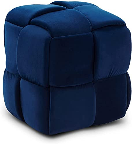 Vesgantti Pouf Ottoman en Velours Repose-Pieds Salon Tressé Tabouret Carrée de Maquillage Décorative Moderne 43 x 43 x 46 cm Charge Max 140 kg (Bleu)