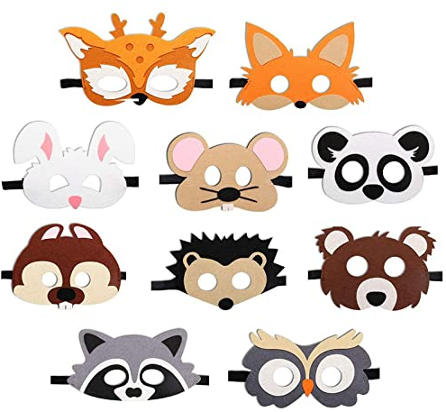 NIWWIN Waldtiere Party Maske für Kinder - 10 Stück Filz Masken, Lustige Fasching Deko, Cosplay für Halloween und Kindergeburtstag